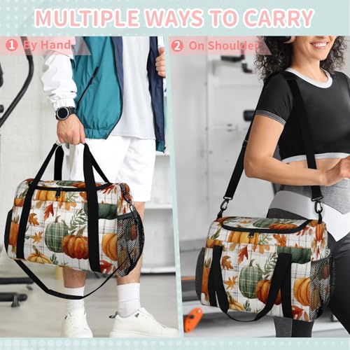 Kizmoglux Pumpkin Maple Leaf Plaid Travel Duffel Bag Weekender Overnight Bags for Women Men Foldable Waterproof Tote Bag with Trolley Sleeve4