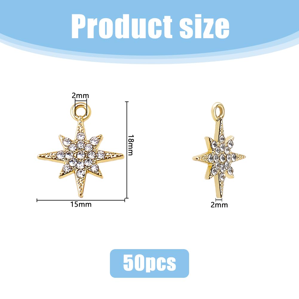 DICOSMETIC 50 Pezzi Fascino Stella Strass in Lega Fascino Celeste Bulk Cubic Zirconia Stella del Nord Charms Dorati 8 Punte Charms Stella per la fabbricazione di Gioielli