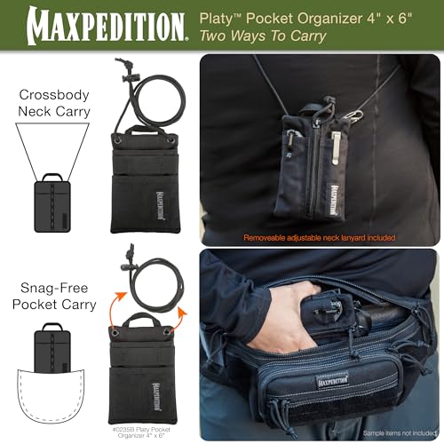 Image of MAXPEDITION Platy Pocket Organizer, Durable EDC Tool Pouch for Men, Neck Wallet with Paracord Lanyard, Holds Flashlight, Multitool, Pen, Notebook