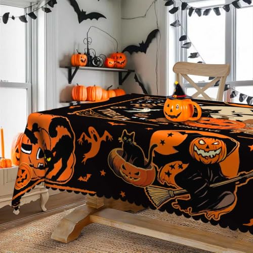 Halloween Decor Tablecloth 60''x84'' Rectangular Black Cat, Moon & Pumpkin - image 4