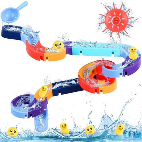 Bath Toys Toddler Bath Track Game Shower Water Duck Slide Bath Toy Wall Track DIY Educational Watermill Bathtub Toys for 3+ 4 5 6 Year Olds Boys Girls