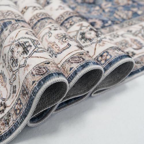 RUUGME Washable 2x3 Area Rug - Boho Rugs for Entry Way Stain Resistant Carpet Vintage Rugs for Bedroom Kitchen Bathroom with Non Slip Backing Floor Decoration Mat 2x3 Navy