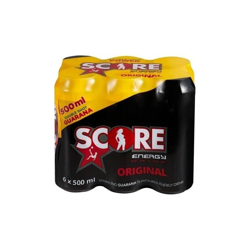 Score Energy Original Drink (6 x 500ml) Double Shot 160mg High Caffeine Strength with Sparkling Guarana Flavour and Zero Taurine, Rich in Vitamins B3, B5, B6, & B12