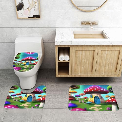 Alfombras de baño para evitar resbalones con diseño de hongos de microfibra 2