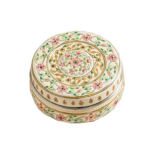 Handpainted with enamel work Stainless Steel Tiffin Box (White, 1 Tier) Food safety certified steel