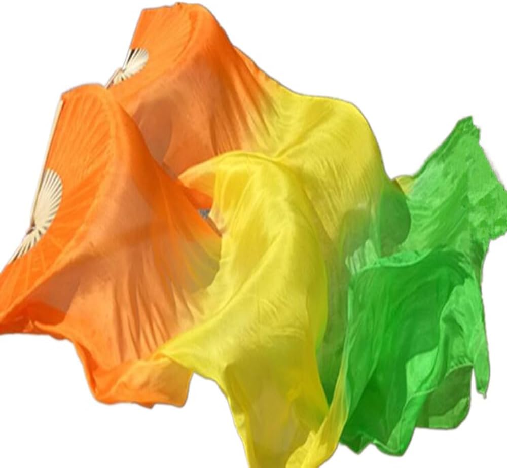 1pair 150 * 90cm Solid Color Belly Dance Silk Fan Veil Bellydancing Costume Accessory Dancer Practice Props