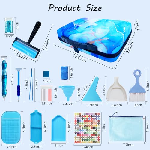 Image of Muzagroo Art Diamond Painting Storage Containers 60 Slots Diamond Art Storage Box with Accessories and Tools Portable Shockproof Organizer Case for Diamond Painting Kits M (Blue-Deluxe)