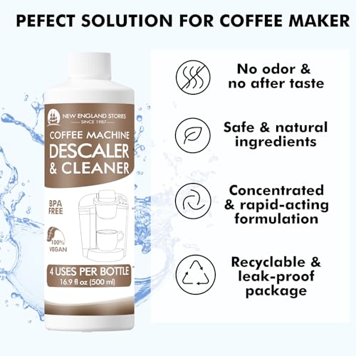 Image of New England Stories 8 Uses Descaling Solution Compatible with Keurig - 33.8oz Coffee Machine Descaler, Espresso Coffee Maker Cleaner, Coffee Pot Limescale Remover