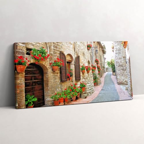 Peinture murale rue pittoresque fleurie pour sublimer un grand salon moderne