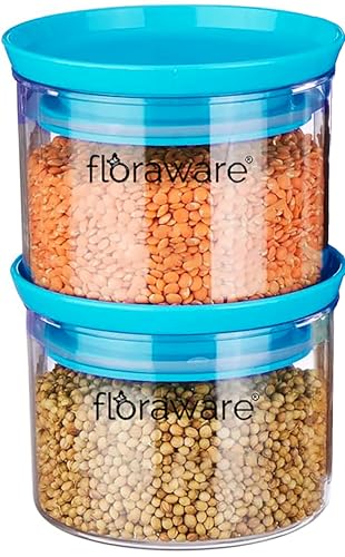 Floraware Plastic Storage Jar and Container Set I Air Tight & BPA Free Containers for Kitchen Storage Set I Grocery Kitchen Container Set I Multipurpose Jar, 600 ML Each (Blue, 2)
