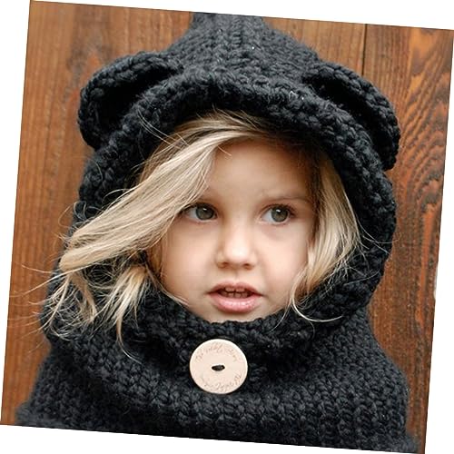 Handmade Kids Bear Hat Knitted Scarf Cap for Winter Kids Beanies Comfortable Elastic Black2