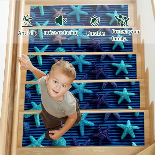 Tapis d'escalier antidérapants réutilisables 20x76cm bleu turquoise et marine