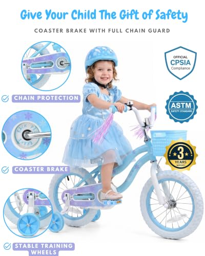 Image of bicystar Girls Bike Ages 2-8, 12-18 Inch with Training Wheels, Pink /Blue