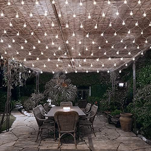CCILAND 3x2m Christmas Net Lights Outdoor Mains Powered - 200 LED Mesh Light Plug in, 8 Modes 30V Low Voltage Garden Bush String Lights for Shrub Fence Backyard Patio Lawn Window (Cool White)