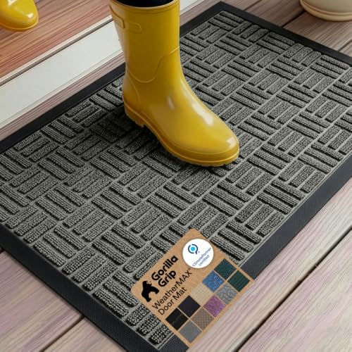 Image of GORILLA GRIP WeatherMAX Door Mat, Indoor Outdoor Use, 35x23, Gray Maze