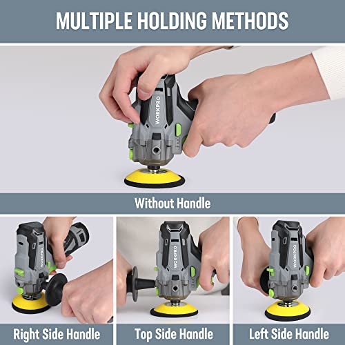 WORKPRO Cordless Buffer Polisher, 12V Mini Polisher Kit with 2 Li-ion Batteries, Variable Speed Buffer & Sander Machine Kit, Ideal for Car Detailing, Sanding, Polishing, Waxing