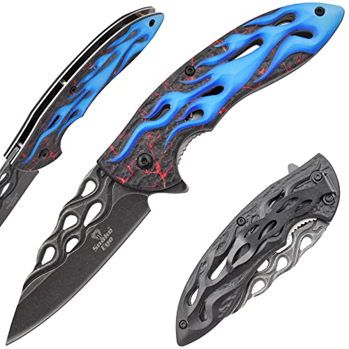 Snake Eye Tactical Every Day Carry Smooth Beautifully Design Handle Folding Pocket Knife (Blue) - Snake Eye Tactical