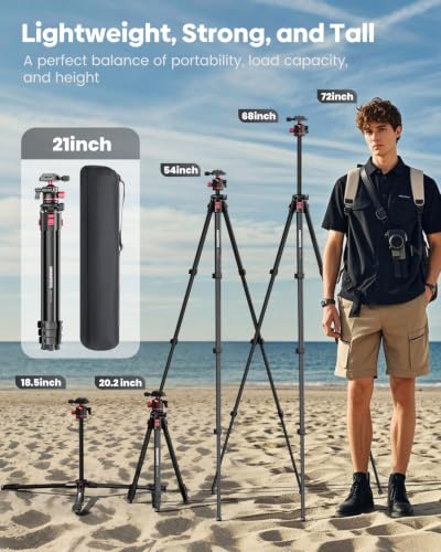 Image of CAMBOFOTO 68 inch Travel Tripod for Camera Phone Camcorder, Ball Head, Aluminum