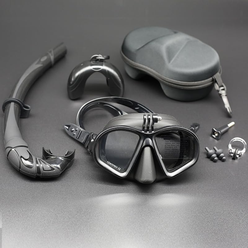 Wet Low Volume Freediving Mask Anti-Leak Tempered Glass Free Dive Mask J-Type Diving Mask Set with Camera Mount