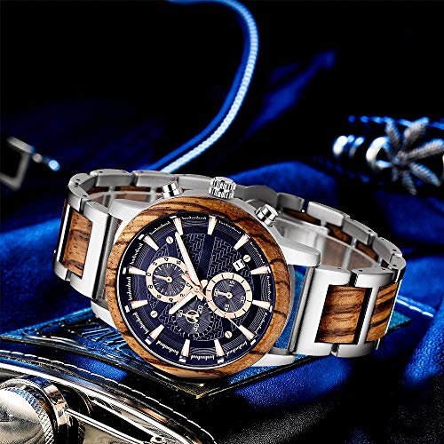 Wooden Watch for Men Women, Stylish Chronograph Military Casual Calendar Wood Watches - Image 6