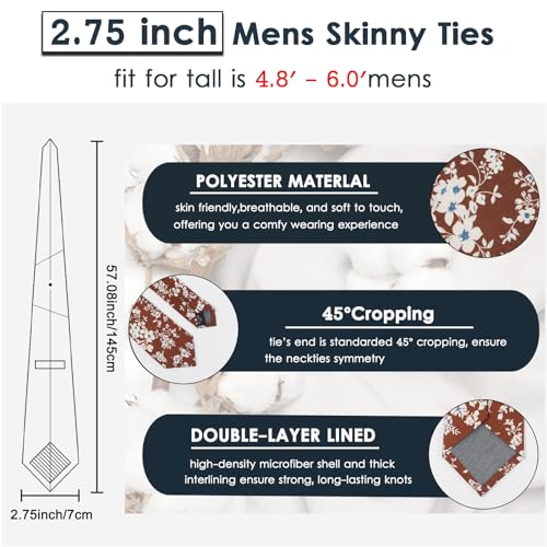 Image of Mantieqingway Floral Ties for Men Skinny Cotton Tie Flower Necktie