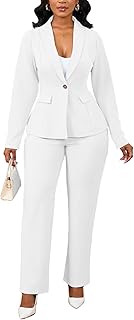 Business 2 Piece Pant Suits for Women Dressy Blazer Straight Leg Pantsui...