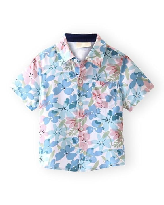 Boys Floral Printed Cotton Lightweight & Breathable Design Shirt with Pocket