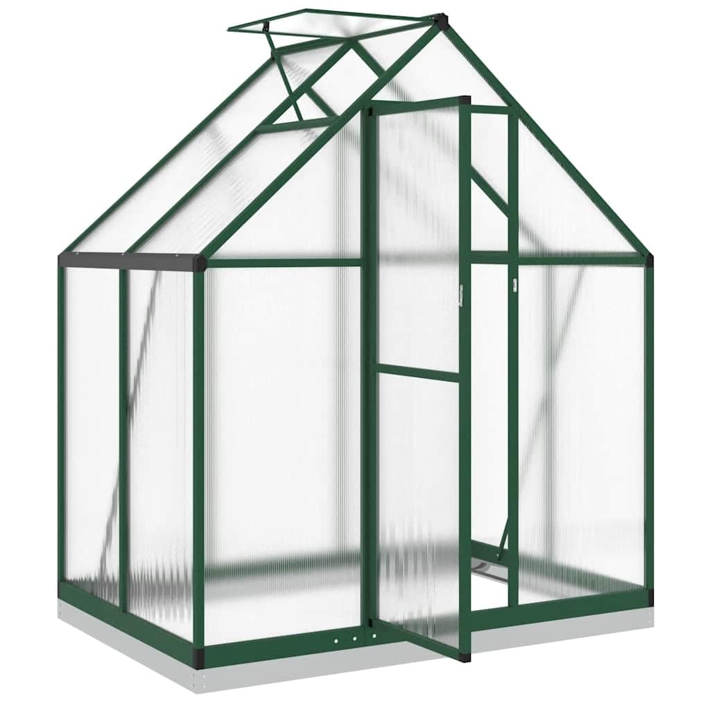 Refined Pflanzenhaus mit Dachrinnensystem Flügeltür Treibhaus für Pflanzen Frühbeet Gewächshaus mit Fundamentrahmen Grün 169x114x202 cm Aluminimum