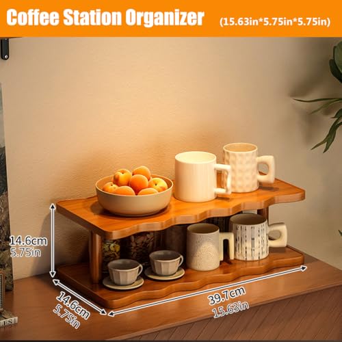Becherhalter aus Holz, Arbeitsplatte, Kaffeestation, Organizer, Thekenregal für Tee, Kaffee, Bar, Zubehör, Matcha-Ständer, Tassen-Display, Küchengewürz-Aufbewahrungsregal, 2 Ebenen, 39 cm
