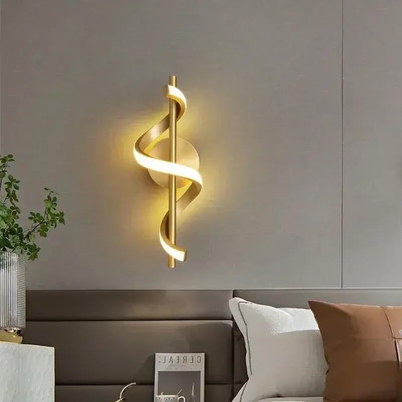 Image of Spiral Shape Golden Modern Wall Light for Home, LED Wall Lamp with 3 Color Lighting (Cool /Warm /Natural White), Perfect for Hall, Bedroom, Pack of 2.