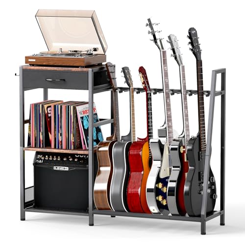 Guitar Stand Rack, 6-Slot Floor Standing Guitar Display Holder, Heavy-Duty Storage Display Rack for Multiple Electric & Acoustic Guitars, Space Saving for Home Studio - Les Beatles, Paul McCartney, John Lennon, RIngo Starr, George Harrison Guitar Stand Rack, 6-Slot Floor Standing Guitar Display Holder, Heavy-Duty Storage Display Rack for Multiple Electric & Acoustic Guitars, Space Saving for Home Studio