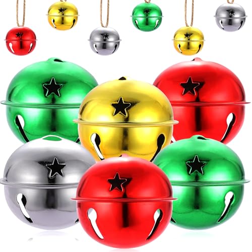Zubebe 12 Pcs Christmas Jingle Bells, Glossy Red, Green, Gold, Silver