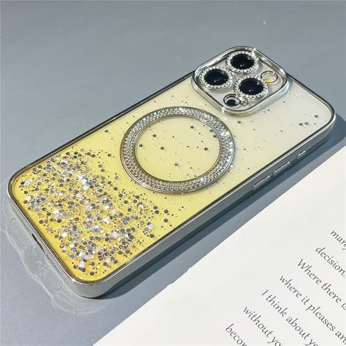Coque iPhone 13 Pro magnétique jaune à paillettes dégradées
