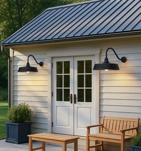 Image of JOESA 24-inch Extra Large gooseneck barn Light, from Dusk to Dawn, Weather-Resistant and Durable, Suitable for a Variety of Scenes. Farmhouse Outdoor Barn Lights, 2-Pack