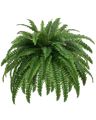 GYERB 48' Large Artificial Boston Fern Plants for Outdoor Indoor, Fake Ferns for Front Porch Hanging, Faux Greenery Bushes for Home Garden Office Decor, Silk Fern with Realistic Fronds, 88 Branches