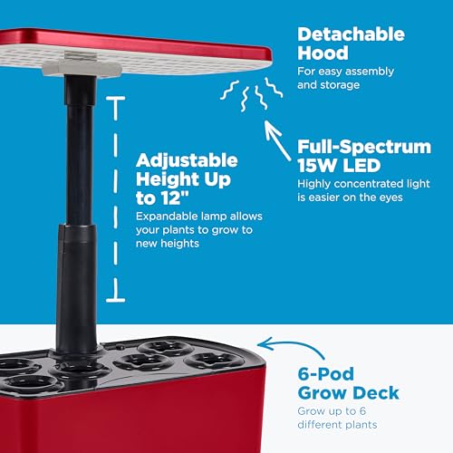 Image of AeroGarden Harvest Lite, Cherry Red | Soil-free Indoor Hydroponic Garden with LED Grow Light for Year-Round Gardening of up to 6 Herbs and Vegetables