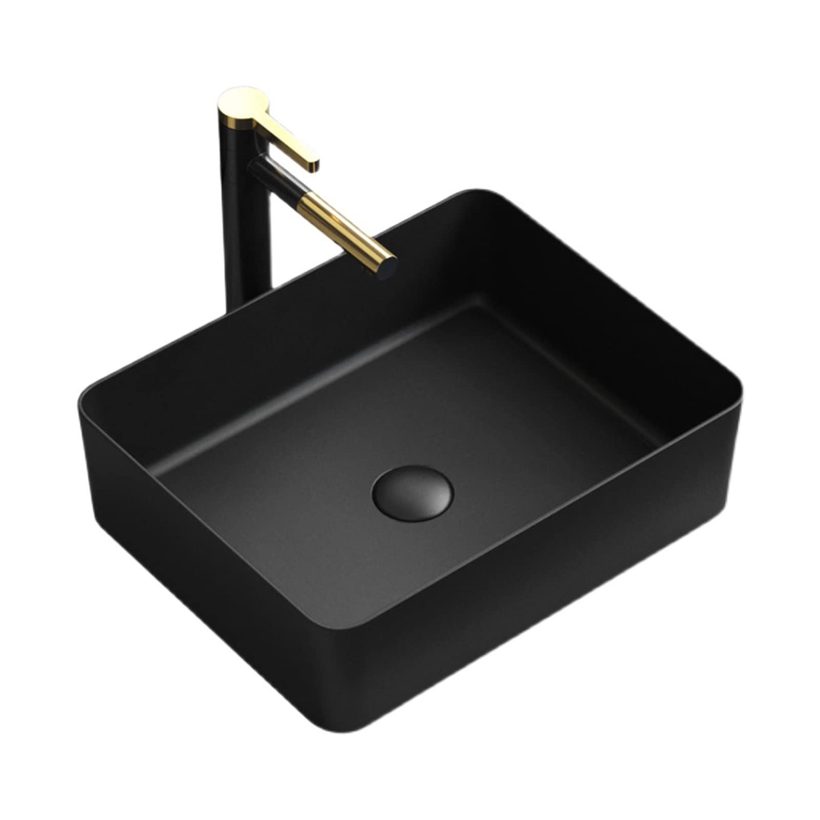 HPTHLY Bathroom Sink 19"X15" Modern Matte Ceramic Bathroom Vessel Sink Rectangle Vessel Sink Above Counter Lavatory Vanity Vessel Sink Porcelain Washinng Art Basin Bathroom Vess(Noir)
