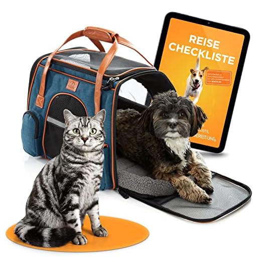 Hondenbox van stof [Ontworpen in Duitsland] - hondentas voor kleine honden tot 10 kg - voor auto en reizen - hondentransportbox - transportbox opvouwbaar - hondendraagtas onderweg - draagtas hond blauw