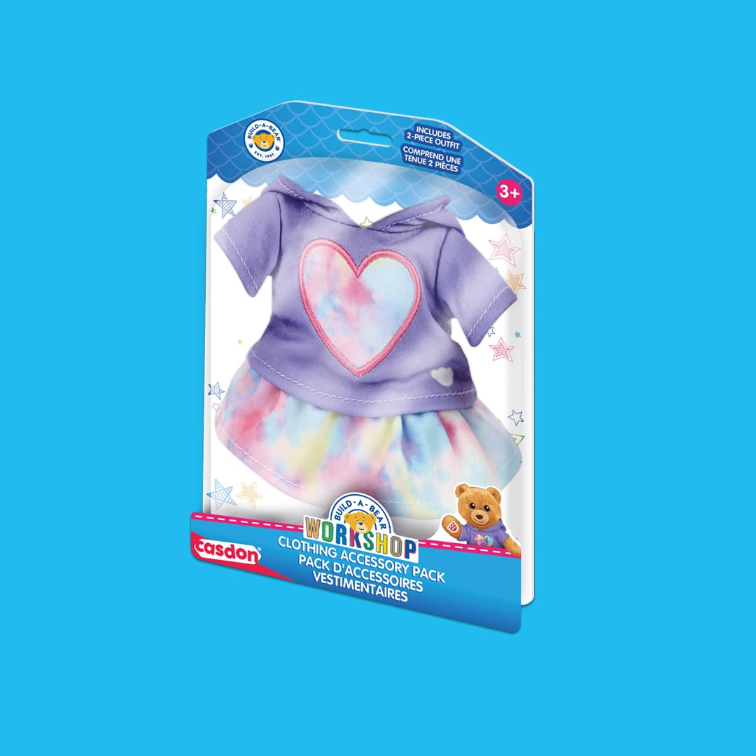 Casdon MINI Build-A-Bear - Confezione di vestiti giocattolo a forma di cuore viola, 4 abiti da abbinare con pigiami, felpe con cappuccio, stili estivi | Per bambini dai 3 anni in su. Adatto solo per