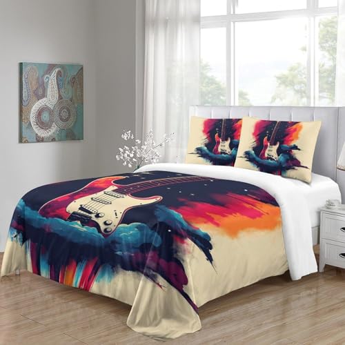 Housse de couette guitare microfibre anti-plis grand lit 260x220 cm 3 pièces - 5