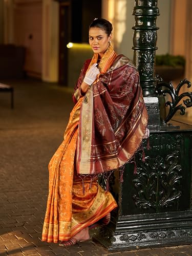 Image of SWORNOF Women's kanjivaram banarasi silk saree Zari Woven for festival Wedding silk with rich pallu Design sarees for women with Unstitched blouse piece