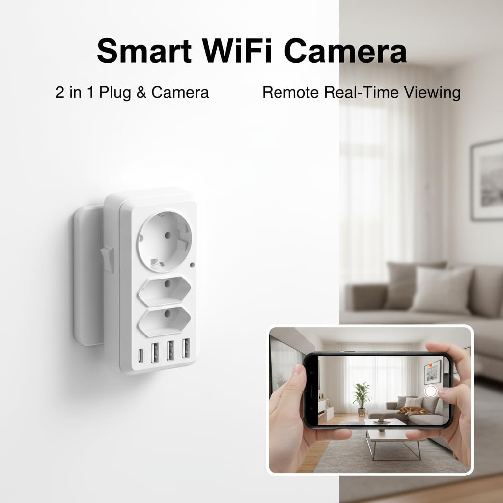 Fotocamera 4K Ultra HD con grandangolo 100°, rilevamento del movimento, connessione WiFi o modalità punto di accesso, archiviazione locale, registrazione in loop, presa europea Plug & Play