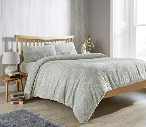 Value Comfort Home Super Soft TEDDY BEAR Fur Sherpa Fleece Winter Warm Duvet Quilt Cover & Pillowcase/s Bedding Bed Linen Set | Choice of 11 Colours Double, Ivory