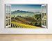 Stickers Muraux 3D PVC Autocollant Mural Autocollant pour Fenêtre Chambre Salon Bureau Decoration -- Fenêtre Paysage d'Automne Vignobles 50x75cm