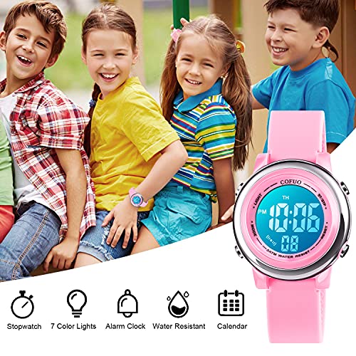 cofuo kids digital sport waterproof watch for girls boys kid sports outdoor led electrical watches with luminous alarm stopwatch child wristwatch