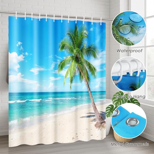 Cortinas de ducha de paraíso tropical lavables para evitar caídas en baños húmedos 7