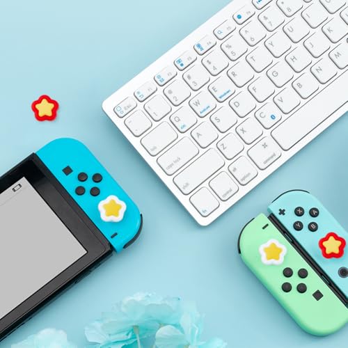 Image of GORGECRAFT 4PCS 2 Colors Star Thumb Grips Cute Silicone Joystick Caps Analog Joy Con Stick Protective Button Cover Compatible with Switch OLED Lite Console Accessories for Gamepad NS