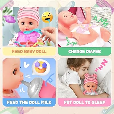 SMILESSKIDDO Baby Doll Set - 14 Babydoll with Dolls Accessiores, Realistic Pretend Play Doll Includes Carrier Bassinet Bed, Feeding Set, Doll Clothes, Toddler Toys Gifts for 1 2 3 4 5 Year Old