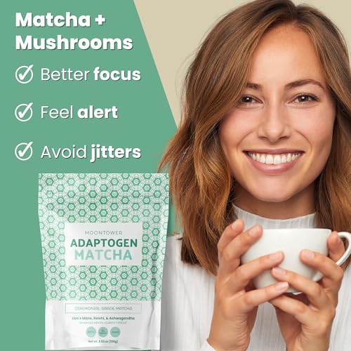 Organic Mushroom Matcha Powder - Ceremonial Grade Green Tea with Lion's Mane, Reishi & Ashwagandha Mushrooms, Superfood Latte Mix for Focus & Immune Support, by Moontower Matcha (50 Servings) - Image 5