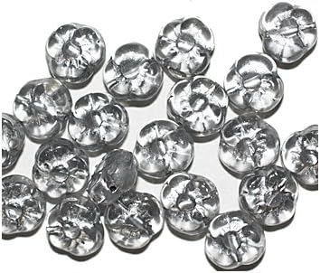 Gray Silver Flat Flower Czech Pressed Glass Beads